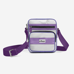 Purple and white crossbody bag with 'BYSAM' logo on a white background