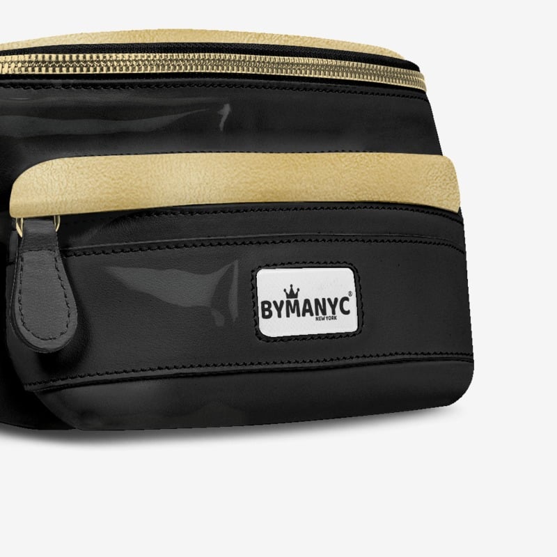 Black and beige bag with 'BYMANYC' logo on a white background