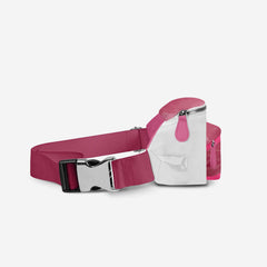 Pink dog collar with a white bag on a light gray background