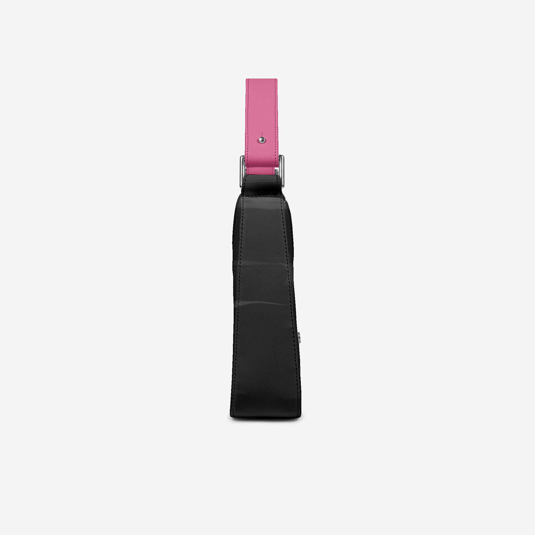 Black bag with a pink strap on a white background