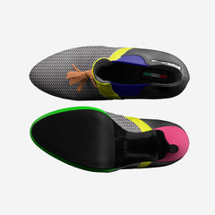 Colorful flip-flop sandal with a textured sole on a white background