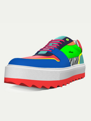 Colorful platform sneaker with a multicolor design on a white background