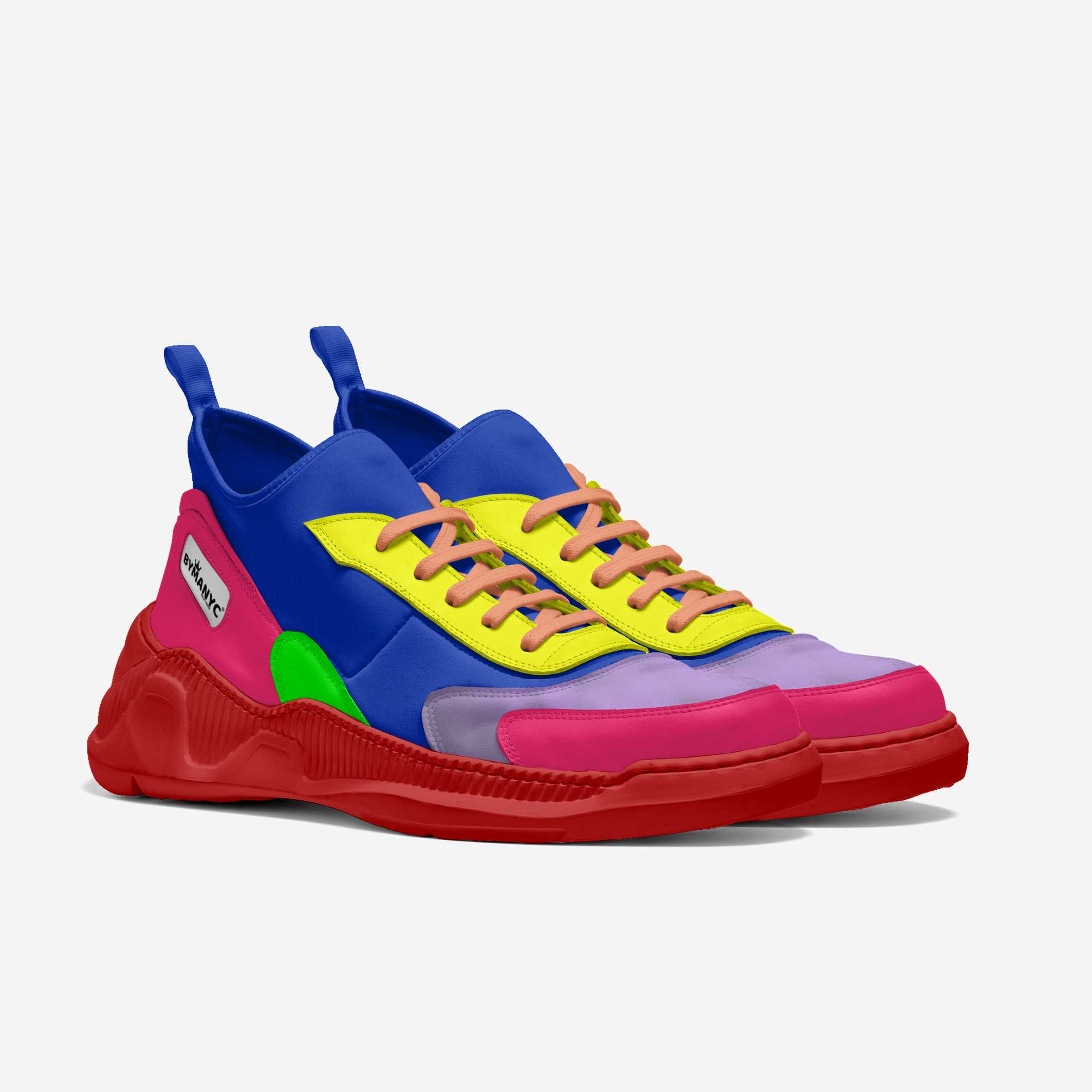 Colorful sneaker with a multicolor design on a light gray background