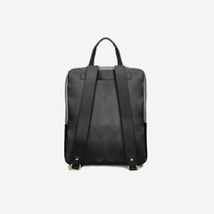 Black backpack on a light gray background