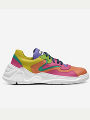 Colorful sneaker with a white sole on a light gray background