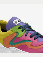 Colorful sneaker with a visible brand logo on a white background