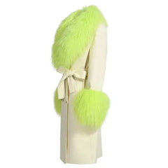 Wool Cashmere Coat with Mongolian Fur Collar | Women's Luxury