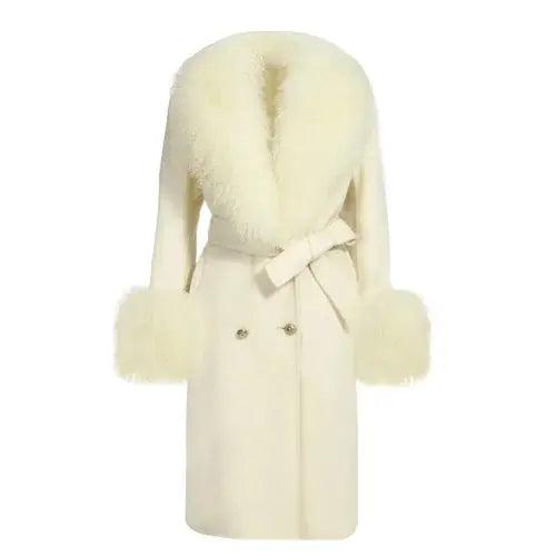 Wool Cashmere Coat with Mongolian Fur Collar | Women's Luxury