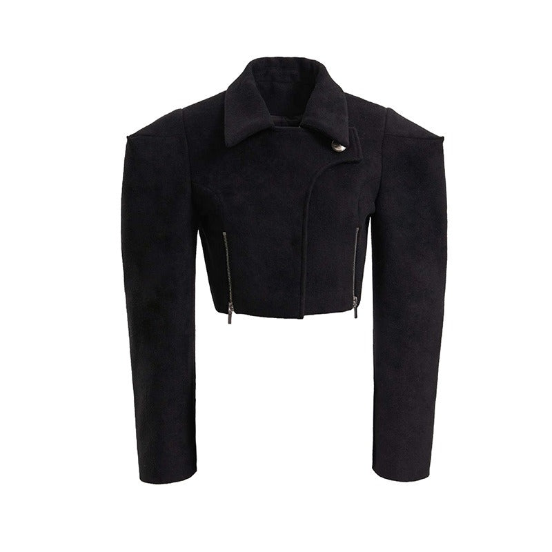 Wide-Shoulder Short Woolen Coat For Women, Financial District, BYMANYC New York.