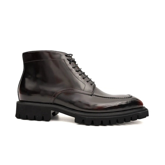 Wine Patent Lug Sole Ankle Boot