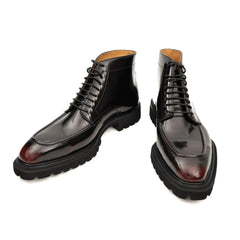 Wine Patent Lug Sole Ankle Boot