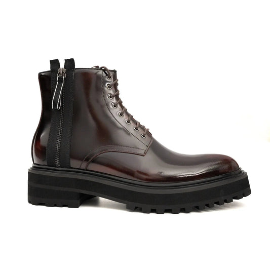 Wine Red Side-Zip Combat Boot