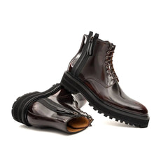 Wine Red Side-Zip Combat Boot