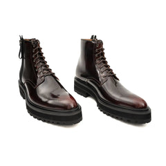 Wine Red Side-Zip Combat Boot