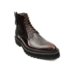 Wine Red Side-Zip Combat Boot