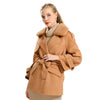Women's medium length wool coat with real fur collar