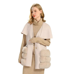 Women's Sleeveless Jacket with Shawl | Natural Fur Pocket