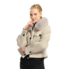 Women's Wool Jacket with Natural Fur Collar | Elegant & Warm