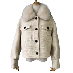 Women's Wool Jacket with Natural Fur Collar | Elegant & Warm