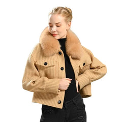 Women's Wool Jacket with Natural Fur Collar | Elegant & Warm