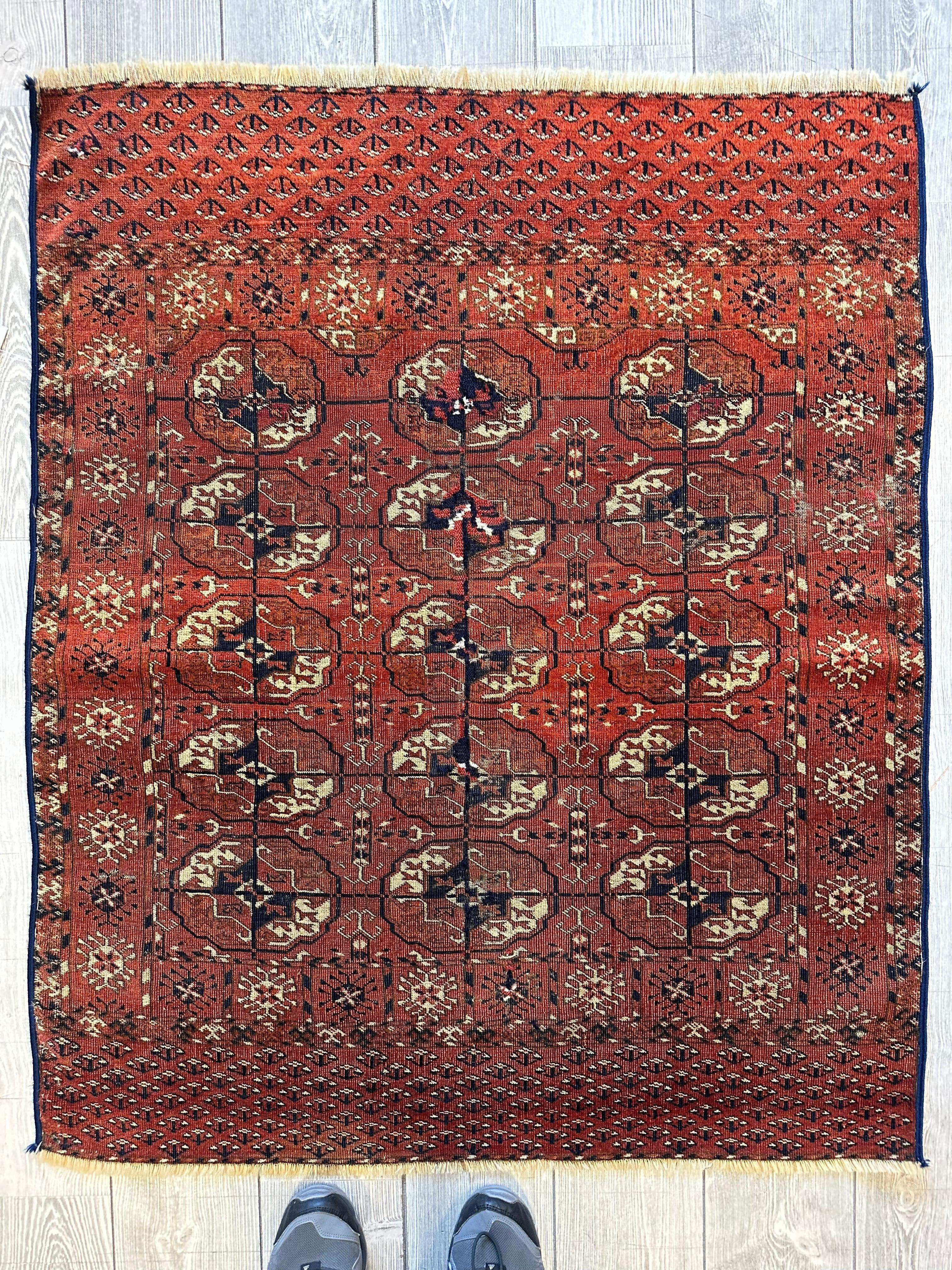 Antique 1880’s Tribal Turkoman Tekke Wedding Rug 3’4” x 4’1” Rugistan