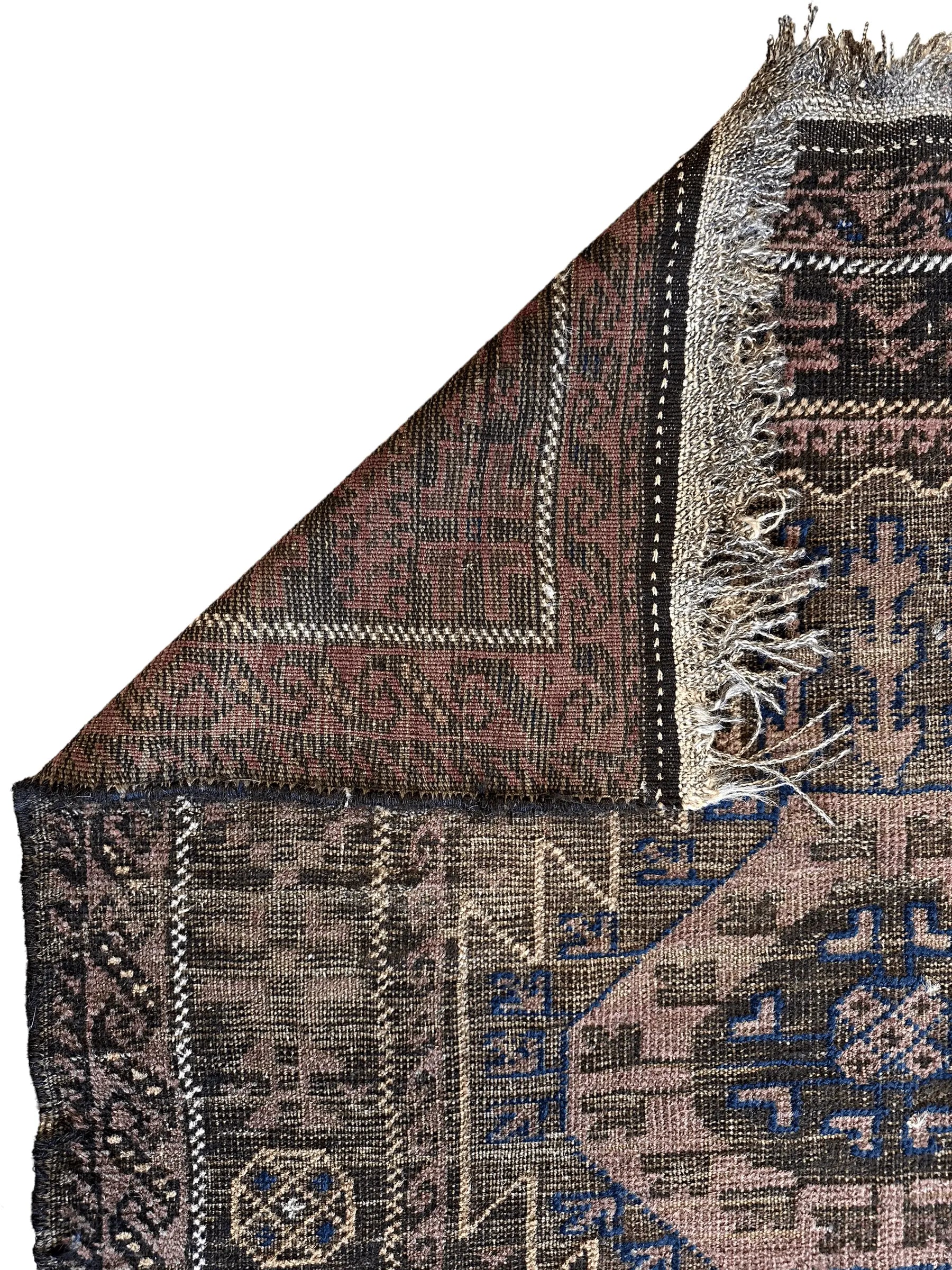 Antique 1880s Primitive Tribal Baluch Wool Rug 3’x6’4” Rugistan