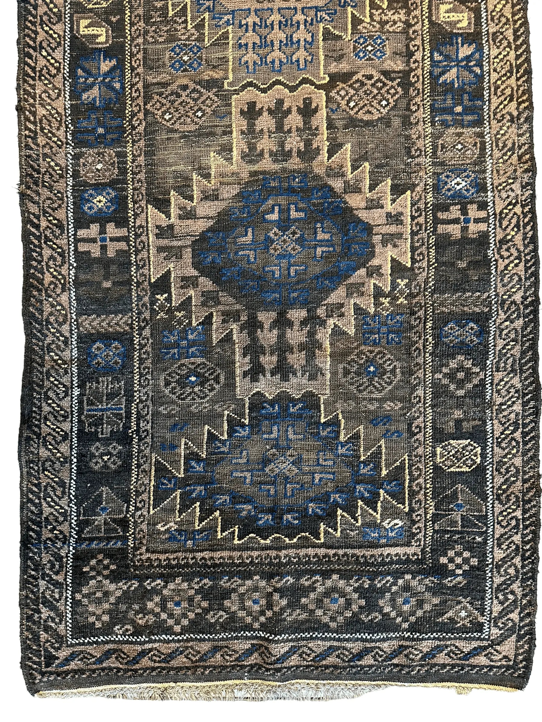 Antique 1880s Primitive Tribal Baluch Wool Rug 3’x6’4” Rugistan