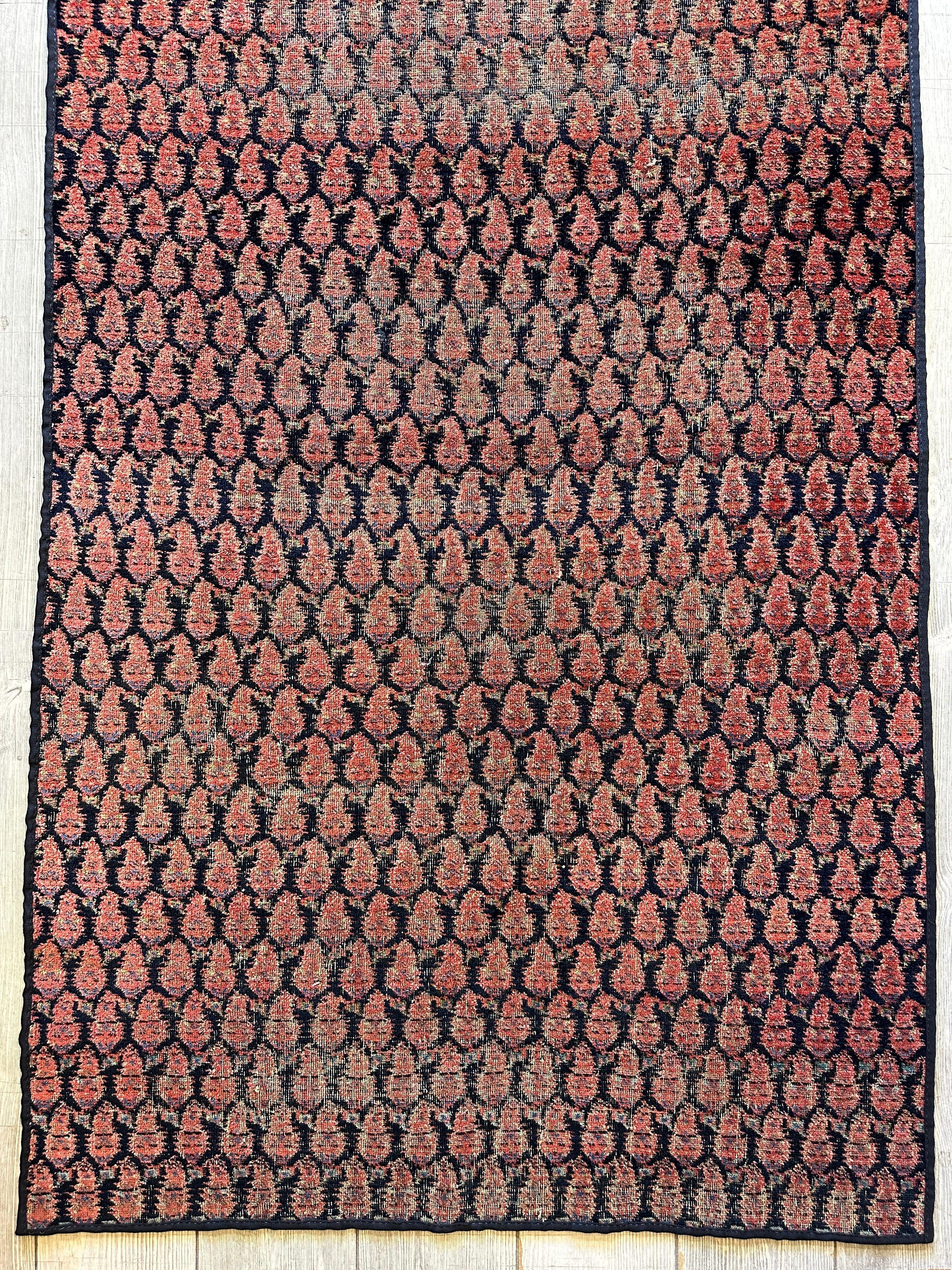 Antique All Over Paisley Kurdish Afshar Fragment Runner 3’3” x 7’7” Rugistan
