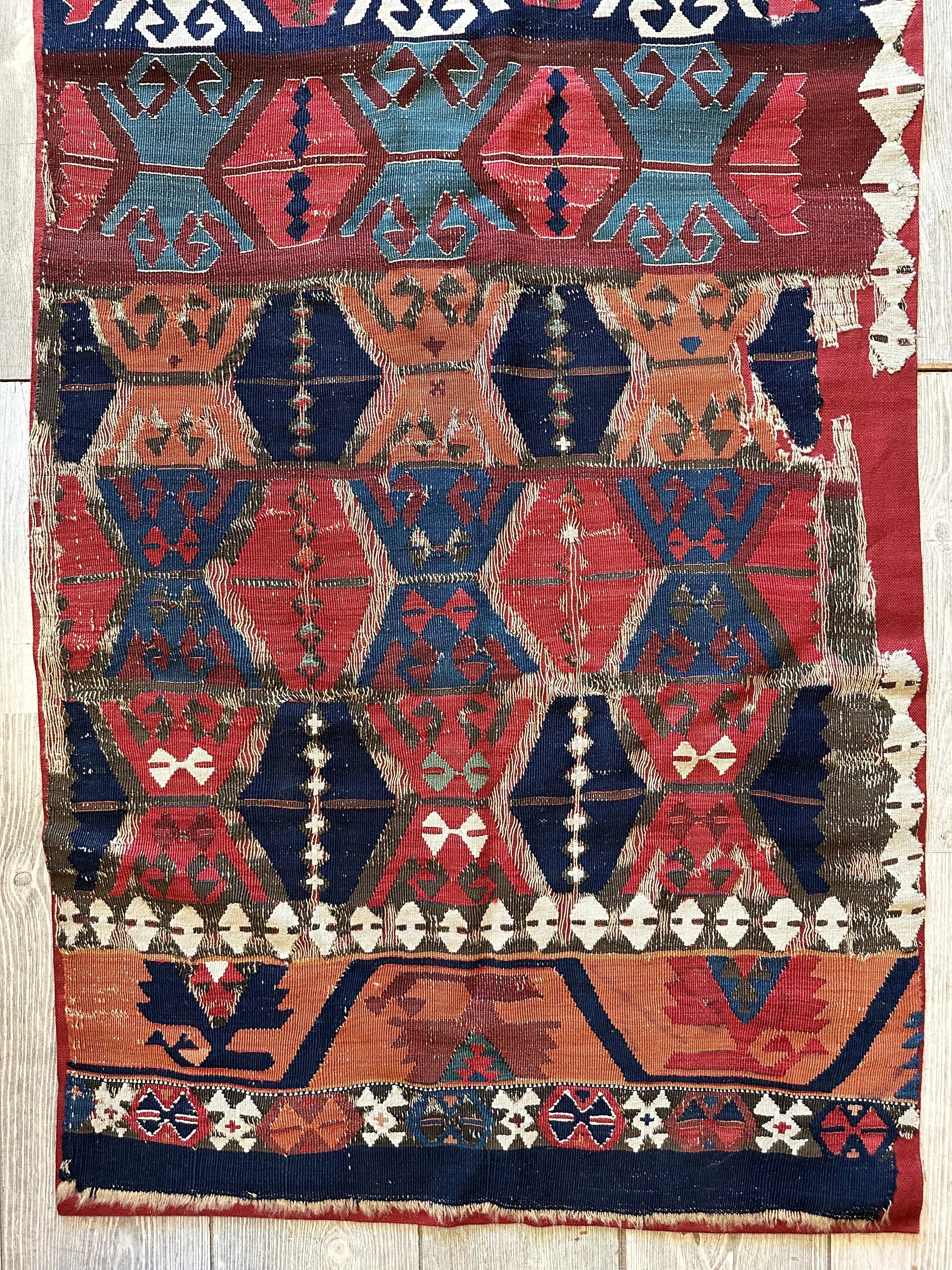 19th C Antique One Of A Kind Anatolian Rug Fragment Collector Special, Turkish rugs