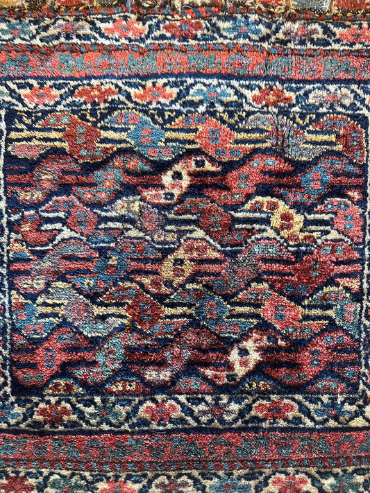 Antique Natural Dyes Small Kurdish Square Decorative Hanging Rug - 22" X 24" Rugistan