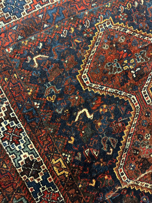 Antique Persian Khamseh Tribal Rug 4' x 5’10” Rugistan