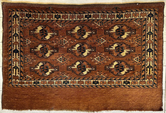 Antique Tekke Yomud Yomut Saryk Chuval Rug Bag Face, Turkmen Rug, Turkoman Rug 2’6”x3’9” Rugistan