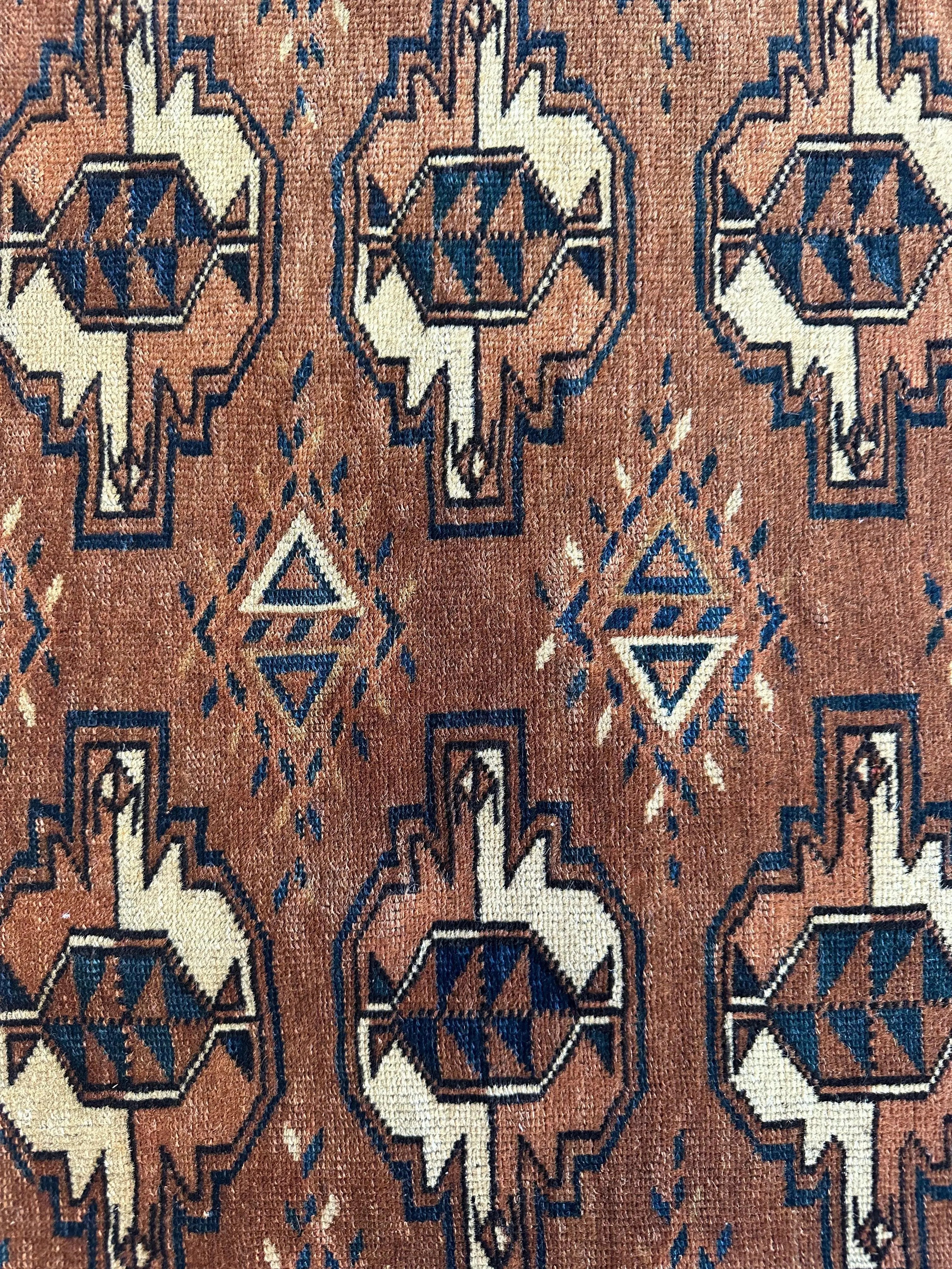 Antique Tekke Yomud Yomut Saryk Chuval Rug Bag Face, Turkmen Rug, Turkoman Rug 2’6”x3’9” Rugistan