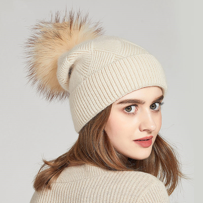 Woolen Women's Hat with a Pompon