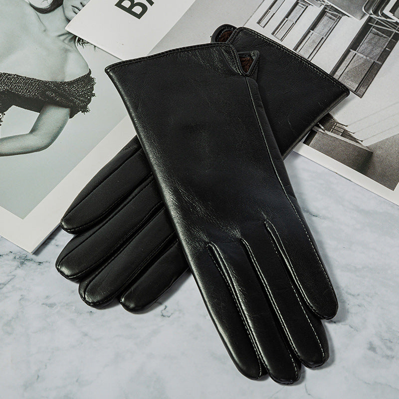 Touch Screen Leather Gloves with Plush Lining