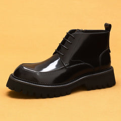 Men's Patent Leather Ankle Boots — Glossy Platform