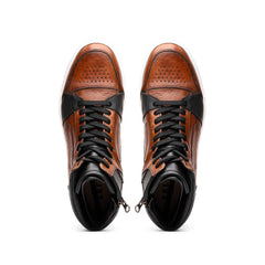 65-356-BRN BRAVO Italian Burnished Calfskin High Top Dress Sneaker Black / Brown