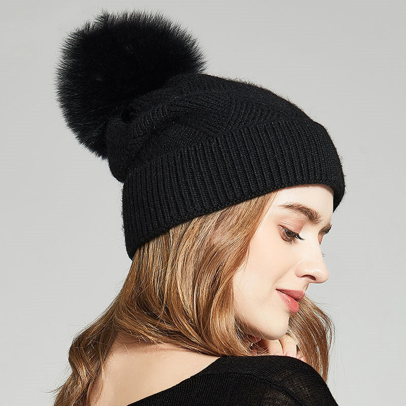 Woolen Women's Hat with a Pompon