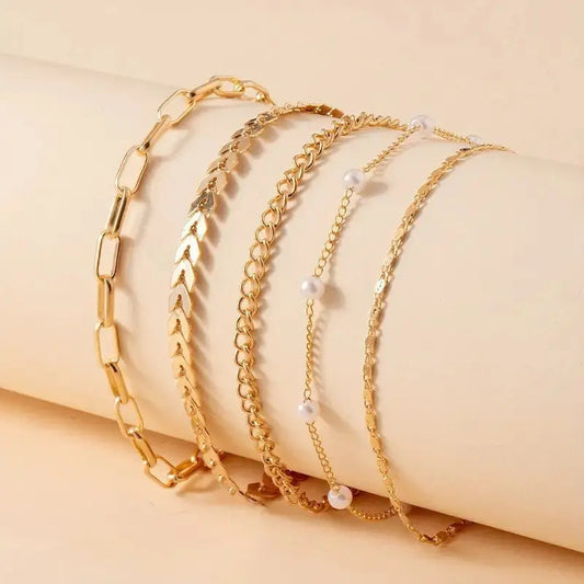 5-piece Pearl Anklet Family Shopolf