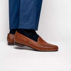 15-211-CGN CESTINO Calfskin Basketweave Slip On, Cognac