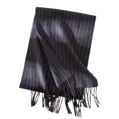 Black pinstripe scarf with fringe on a white background