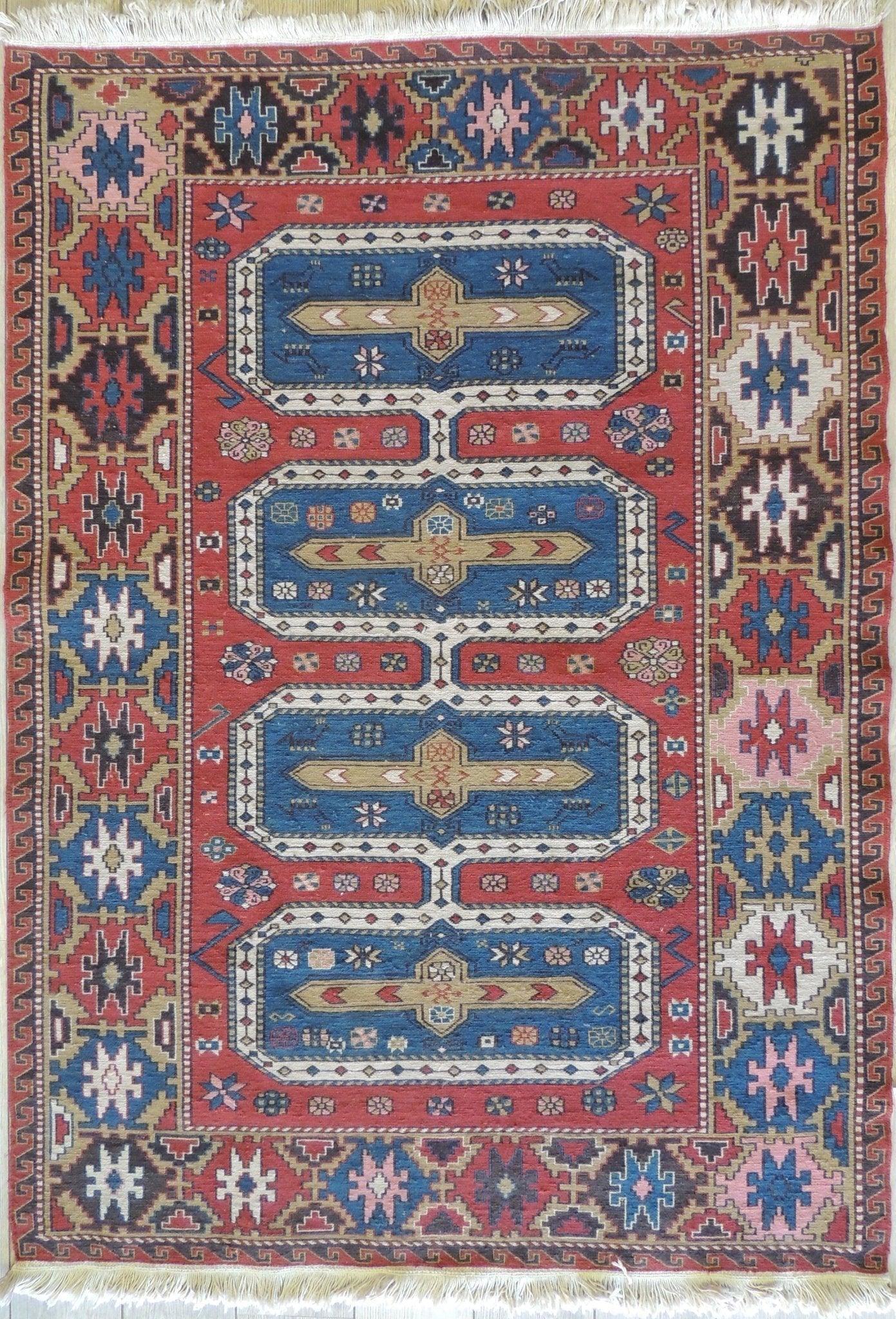 Exquisite Vintage Hand Knotted Soumak Area Rug 6x4 Ft Rugistan