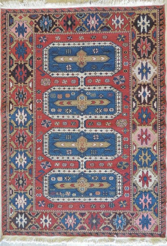 Exquisite Vintage Hand Knotted Soumak Area Rug 6x4 Ft Rugistan