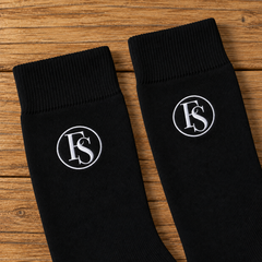 Family Shopolf embroidered FS logo cotton crew socks black detail