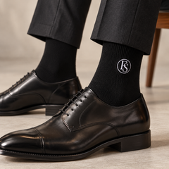 Family Shopolf embroidered FS logo cotton crew socks black dress