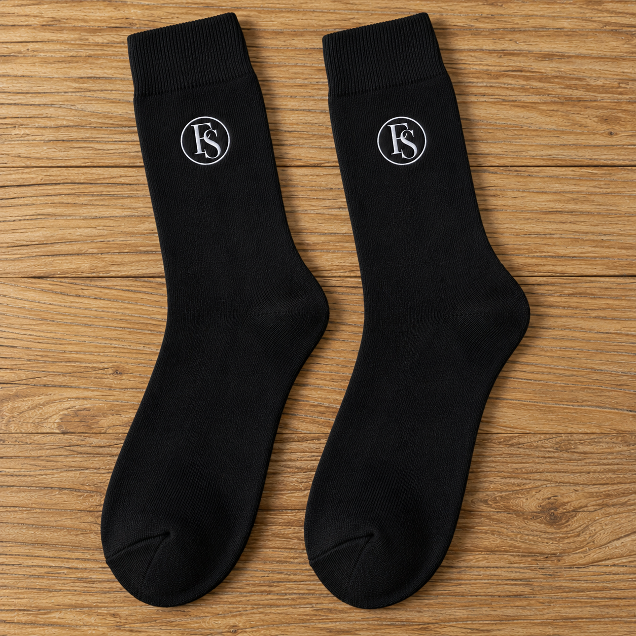 Family Shopolf embroidered FS logo cotton crew socks - Black