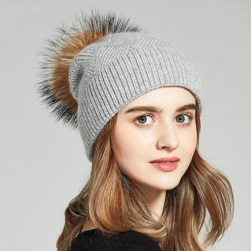 Woolen Women's Hat with a Pompon