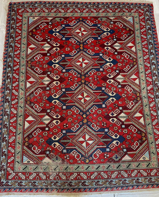 Fine Antique Natural Dyes Caucasian Soumak Area Rug 73''x91'' Rugistan