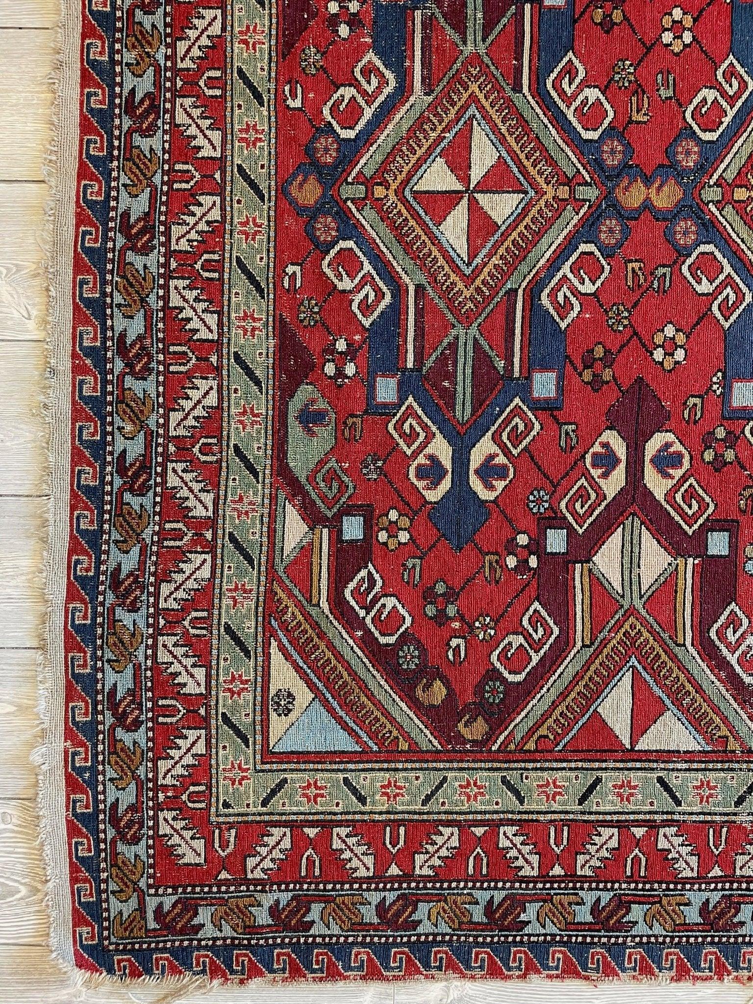 Fine Antique Natural Dyes Caucasian Soumak Area Rug 73''x91'' Rugistan