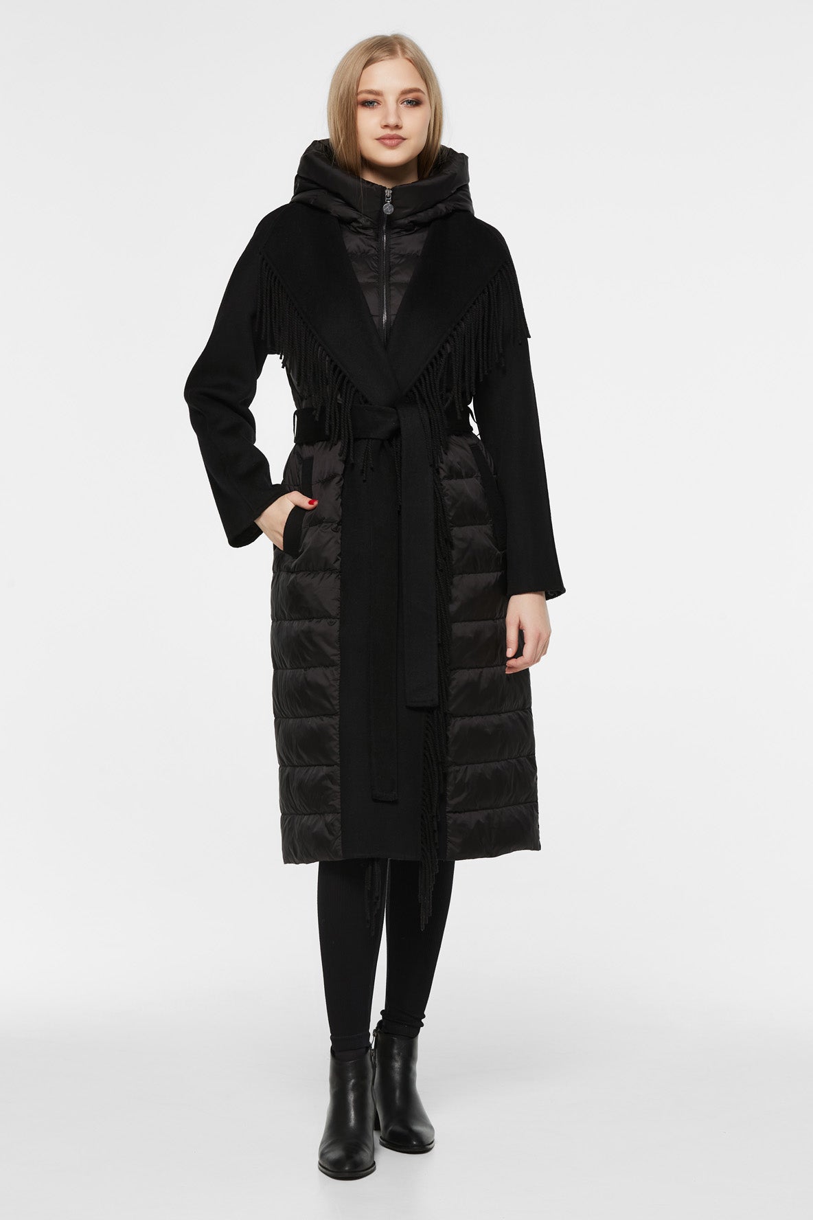 Kennedy Fringe Luxe Down Wool Blend Coat in Black Alaska® Outerwear Company